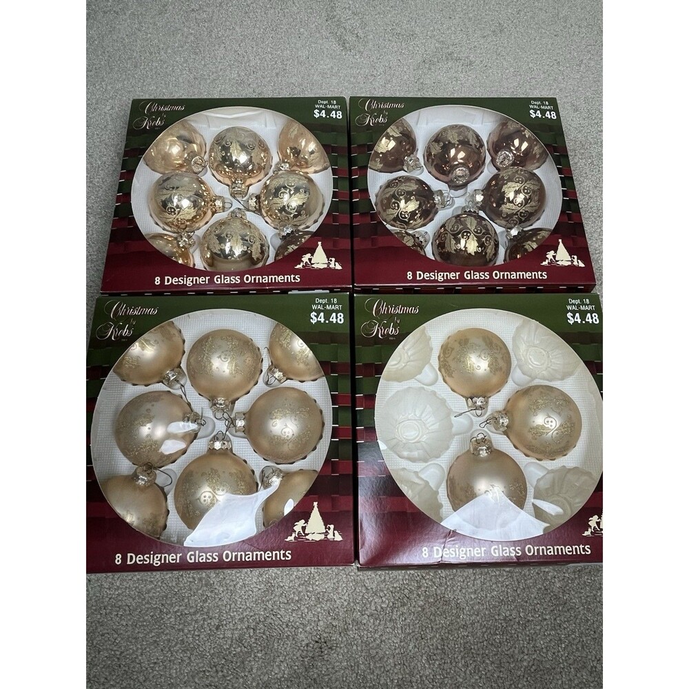 27 VTG Christmas Krebs Glass Ornaments Gold Champagne Bronze Scroll Glitter USA